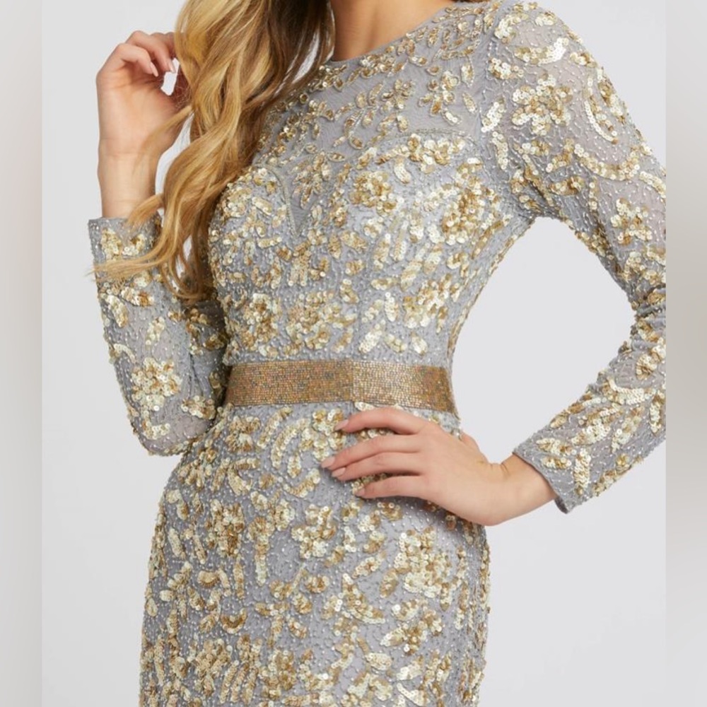 Mac Duggal 4316D Two Sleeve Platinum/Gold Gown 4 wore once